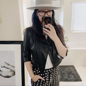 HALOGEN NORDSTROM CROPPED BLACK LEATHER JACKET MED